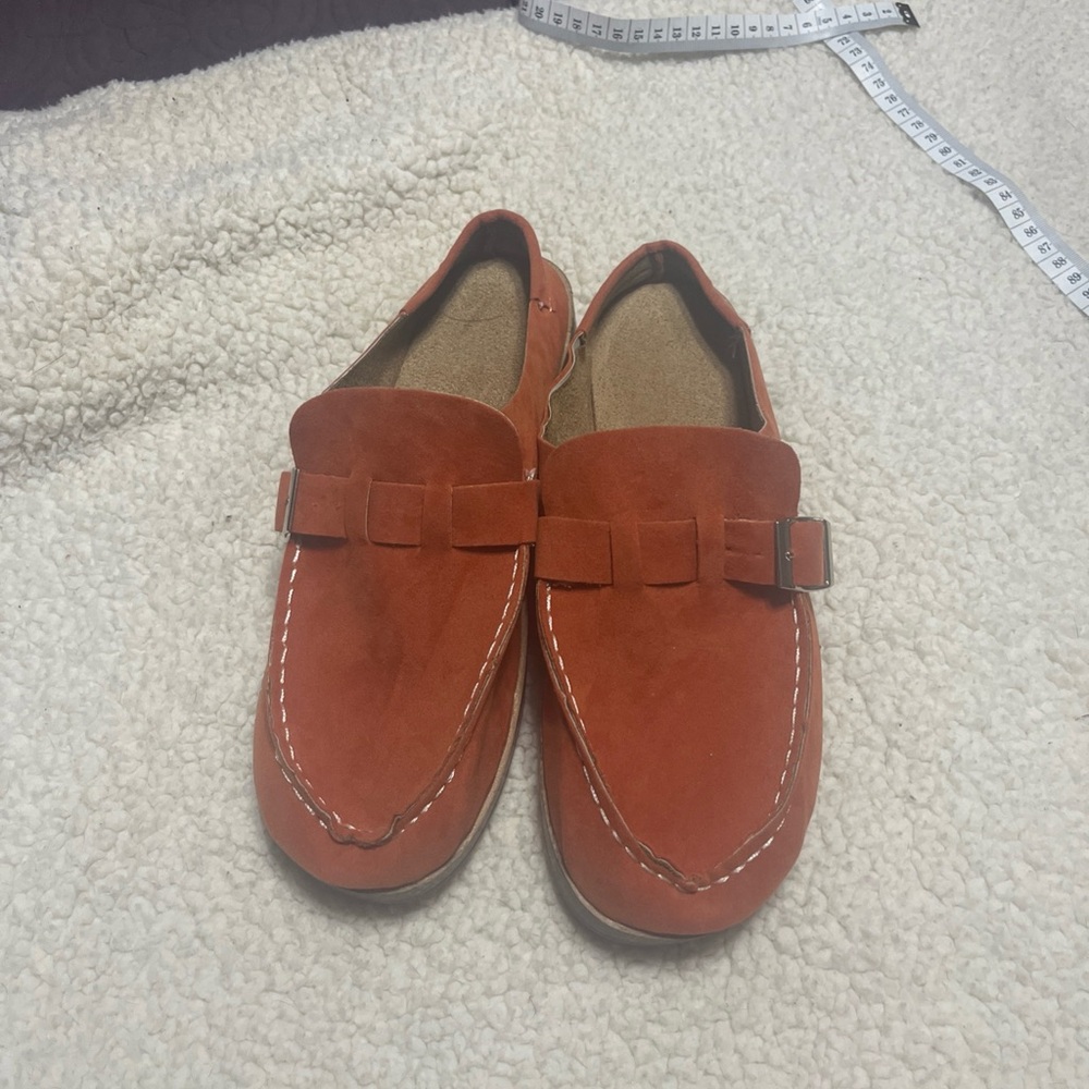 Womens Orange Suede Slip  on Casual Flat Heel Slippers /shoes Mules Shoes 8.5